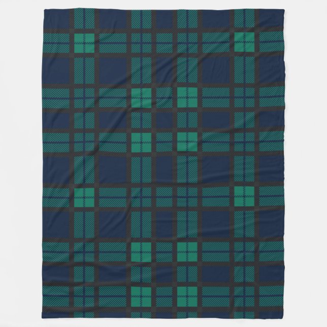 Rustic Plaid Green Check Blackwatch Tartan Fleece Blanket (Front)