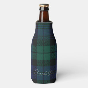 Rustic Plaid Green Tartan Custom Bottle Cooler