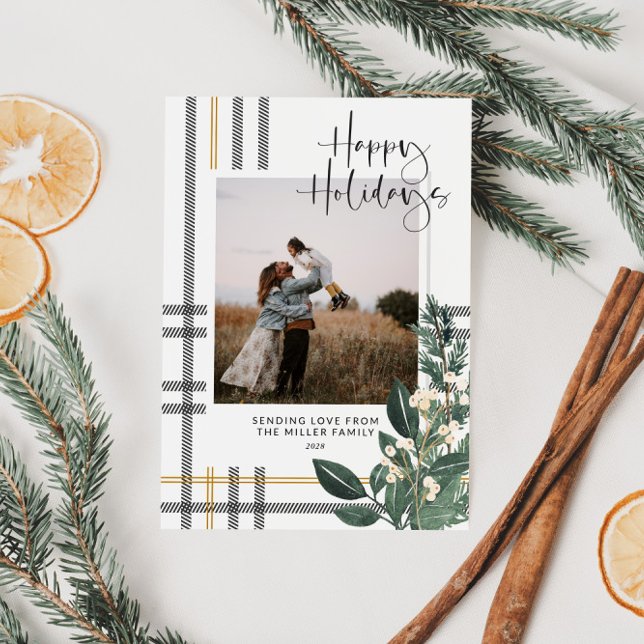 Rustic Plaid Greenery Holiday Photo Card (Creator Uploaded)