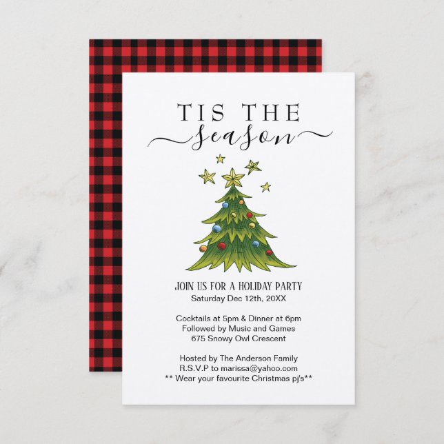 Rustic Plaid Holiday Party Invitation (Front/Back)