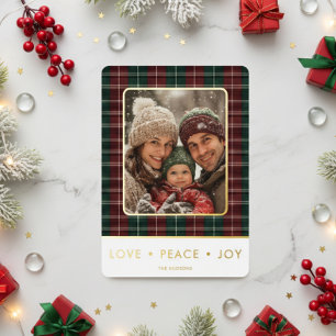 Rustic Plaid Love Peace Joy Photo Christmas