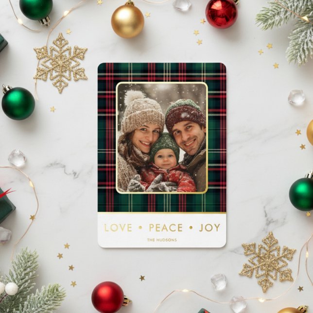 Rustic Plaid Love Peace Joy Photo Christmas (Creator Uploaded)
