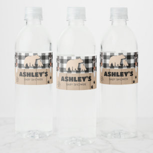 Rustic Plaid Lumberjack Baby Shower Water Bottle Label