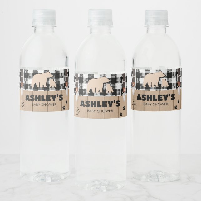 Rustic Plaid Lumberjack Baby Shower Water Bottle Label (Bottles)