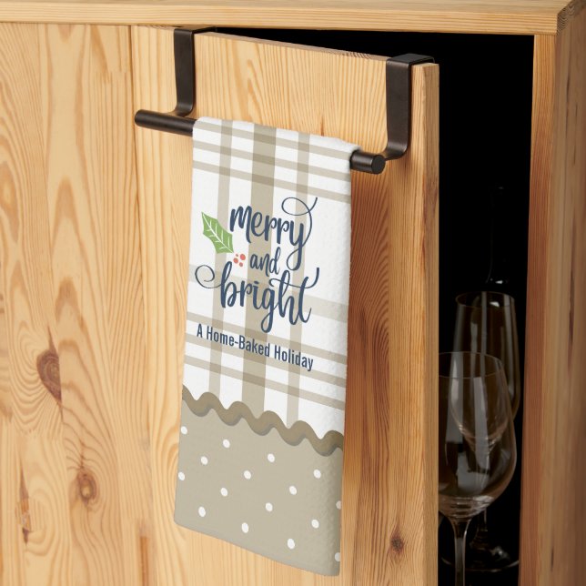 Rustic Plaid Merry and Bright Christmas Tea Towel (Thirds Fold)