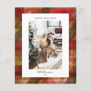 Rustic Plaid Modern Family Photo Christmas Card