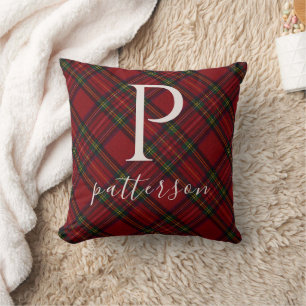 Rustic Plaid Monogram Farmhouse Decor Cushion