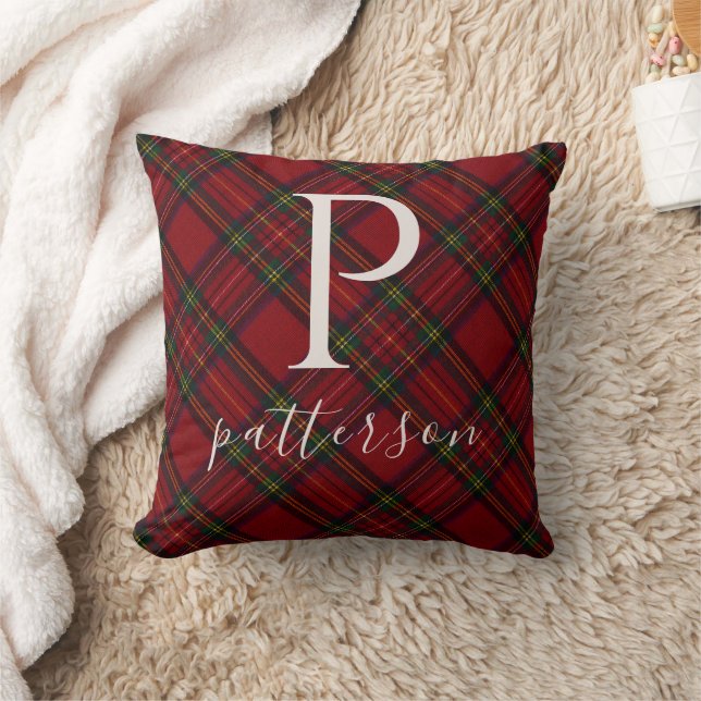 Rustic Plaid Monogram Farmhouse Decor Cushion (Blanket)
