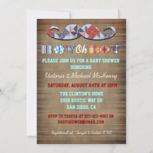 Rustic Plaid Moustache Baby Boy Baby Shower  Invit Invitation
