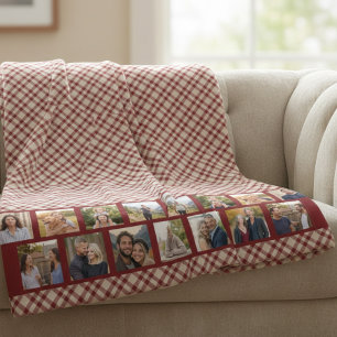 Rustic Plaid Multi Photo Family Gallery Red Sherpa Blanket