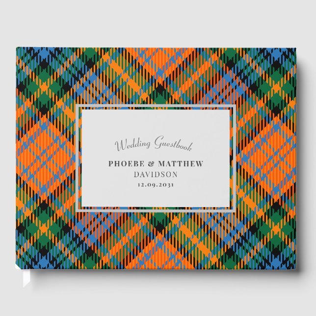 Rustic Plaid Murray Orange Green Tartan Guest Book (Front)