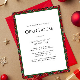 Rustic Plaid Open House Tartan Christmas Party Invitation