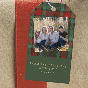 Rustic plaid photo Christmas family holiday Gift Tags