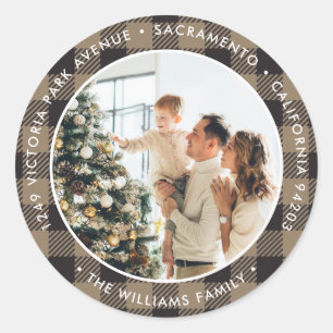 Rustic Plaid Photo Christmas Return Address Labels