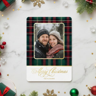 Rustic Plaid Photo Merry Christmas