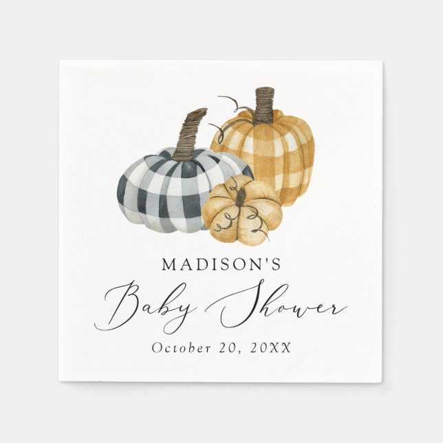 Rustic Plaid Pumpkin Baby Shower Napkin (Front)