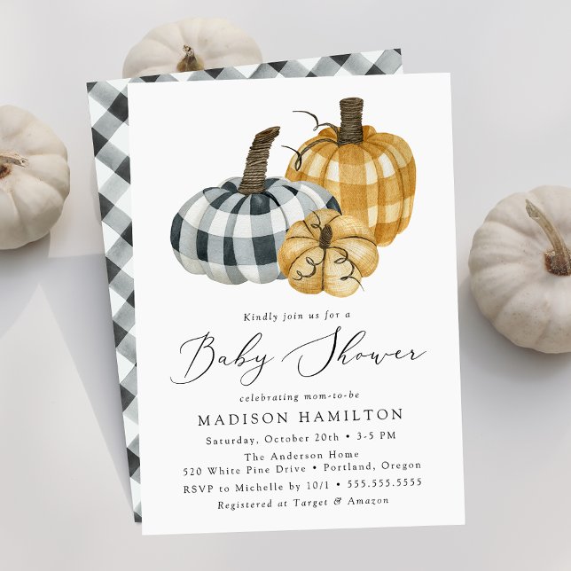Rustic Plaid Pumpkins Baby Shower Invitation (Creator Uploaded)