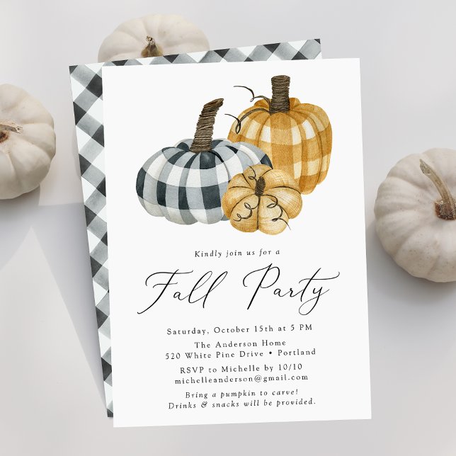 Rustic Plaid Pumpkins Fall Party Invitation (Creator Uploaded)