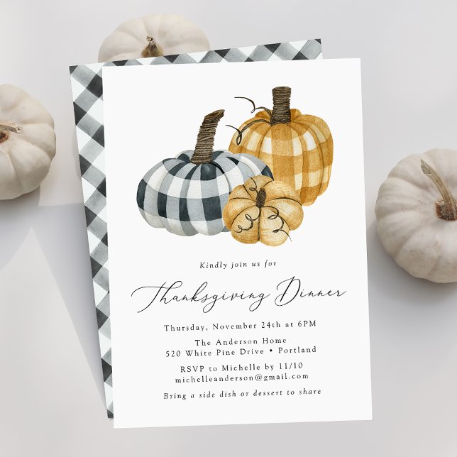 Rustic Plaid Pumpkins Thanksgiving Dinner Invitation (Creator Uploaded)