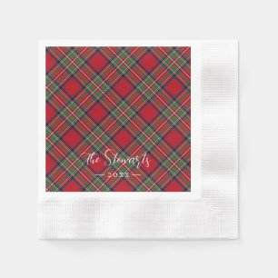 Rustic Plaid Red Green Stewart Tartan Paper Napkin
