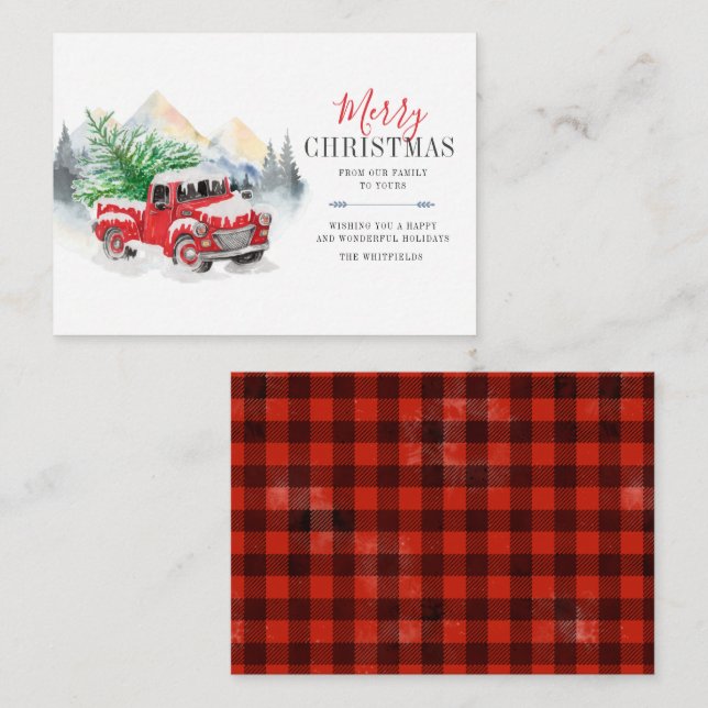 Rustic Plaid Red Truck Christmas Holiday Card (Front/Back)