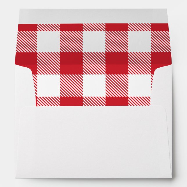 Rustic Plaid Red White Gingham Return Address Envelope (Back (Bottom))
