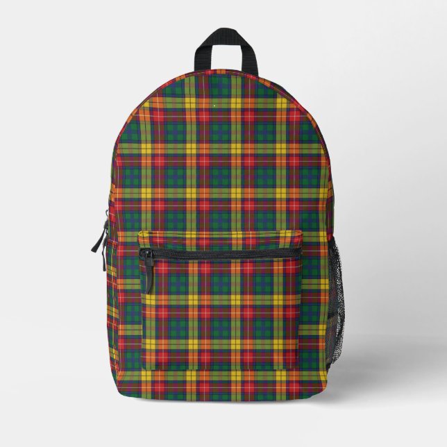 Rustic Plaid Red Yellow Green Buchanan Tartan Printed Backpack (Front)