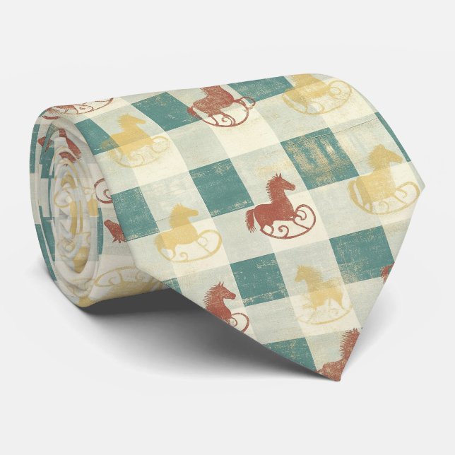 Rustic Plaid Rocking Horse Baby Pattern Tie (Rolled)