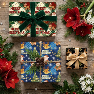 Rustic Plaid Santa Deer Christmas Holiday TMF26 Wrapping Paper Sheet