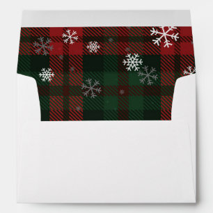 Rustic Plaid Snowflakes Christmas Script Elegant Envelope