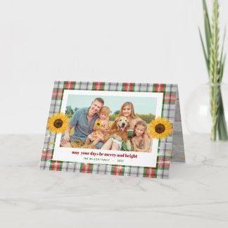 Rustic Plaid Sunflower Family Photo Christmas Card