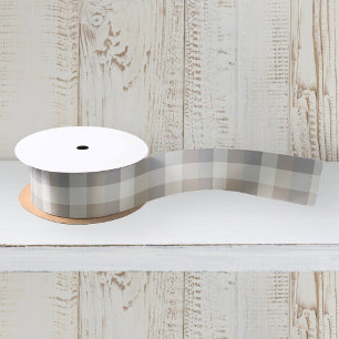 Rustic Plaid Tan Grey Ivory Satin Ribbon