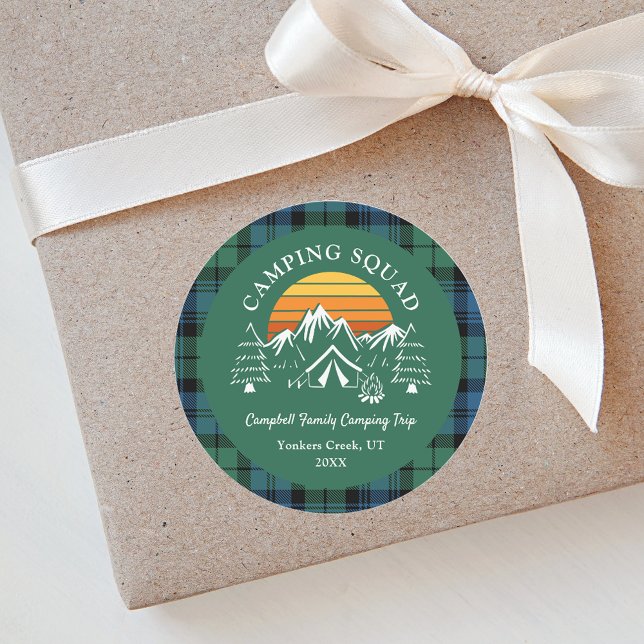 Rustic Plaid Tartan Family Camping Squad Campbell Classic Round Sticker (Tartan Campbell Rustic Plaid Camping Retro Round Sticker)