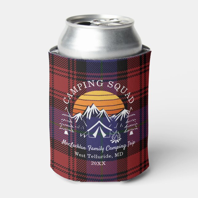 Rustic Plaid Tartan Family Camping Squad Can Cooler (Can Front)