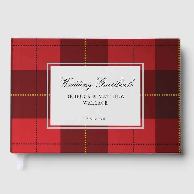 Rustic Plaid Wallace Plaid Red Wedding Tartan Guest Book (Front)