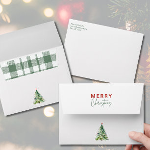 Rustic Plaid Watercolor Christmas Tree  Envelope