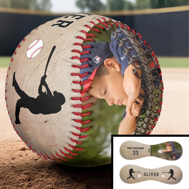 Rustic Player Silhouette Name Number Photo Baseball (Creator Uploaded)