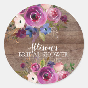 Rustic Plum Blue Floral Bridal Shower Seal