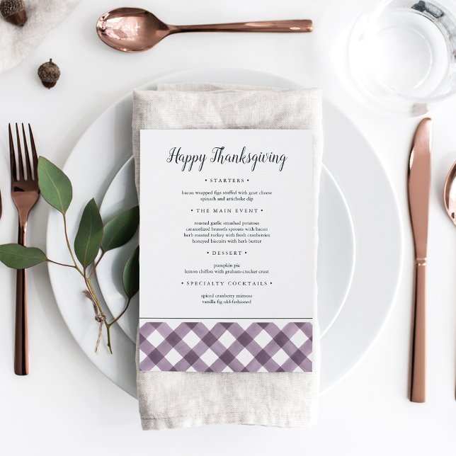 Rustic Plum Buffalo Plaid Thanksgiving Dinner Menu (Creator Uploaded)