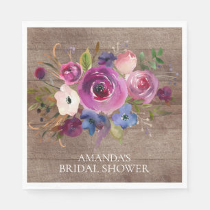 Rustic Plum  Floral Bridal Shower Paper Napkins