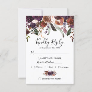 Rustic Plum Floral Food Choice Wedding RSVP Card