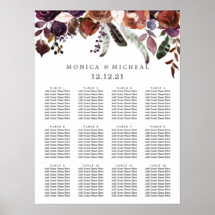 Rustic Plum   Flower Feather Wedding Seating Chart