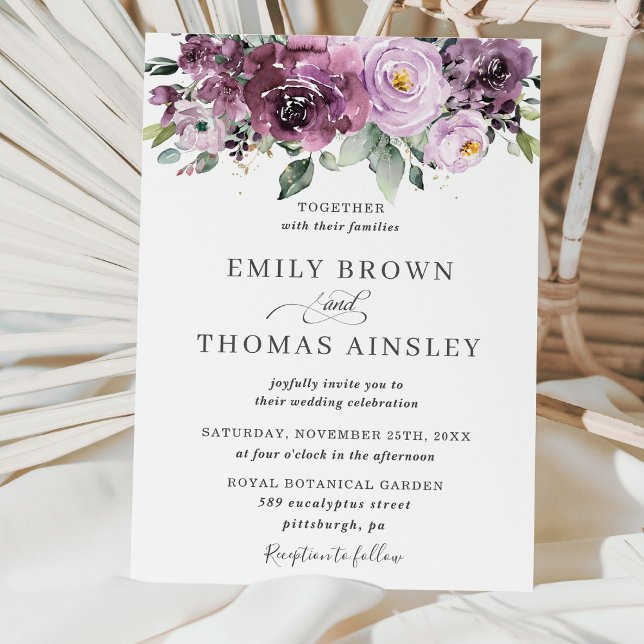 Rustic Plum Mauve Purple Floral Greenery Wedding Invitation (Creator Uploaded)