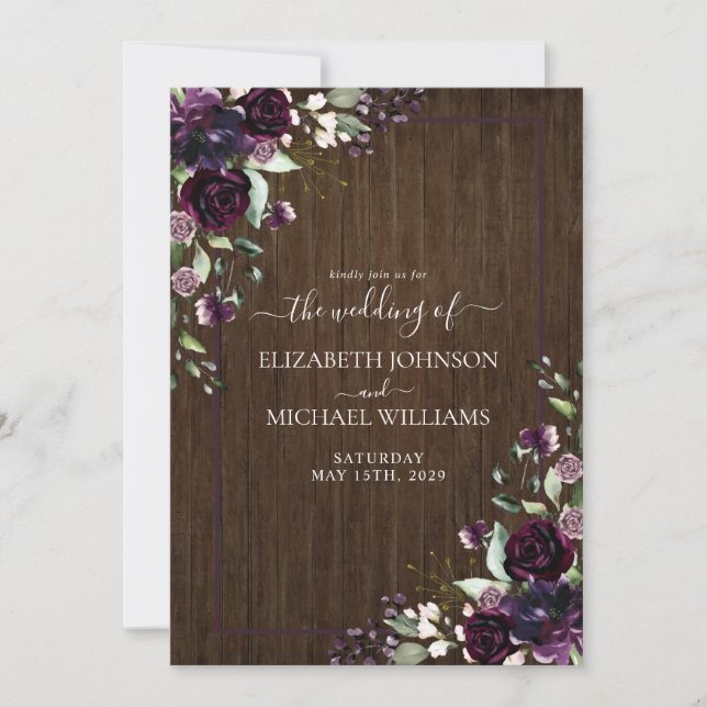 Rustic Plum Purple Watercolor Marble Fall Invitation (Front)