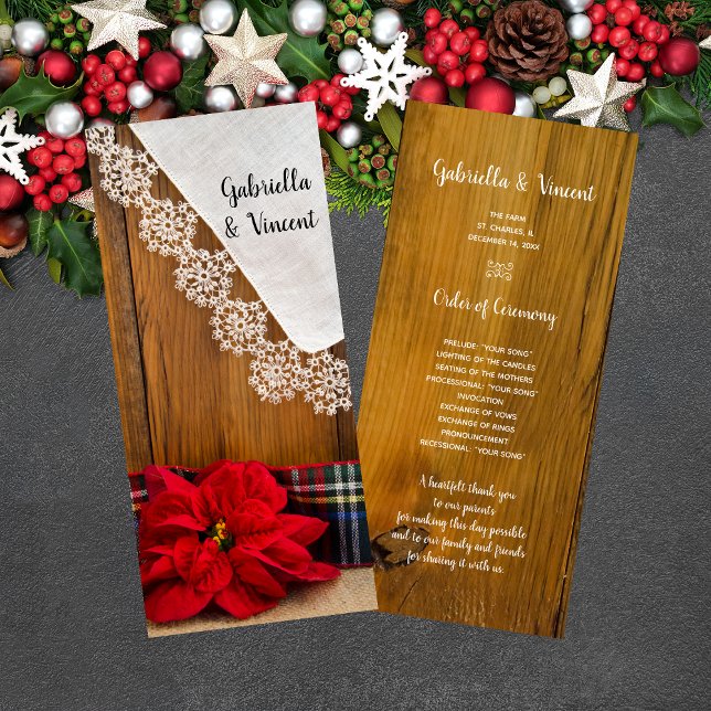 Rustic Poinsettia and Plaid Winter Wedding Program Programme (Creator Uploaded)