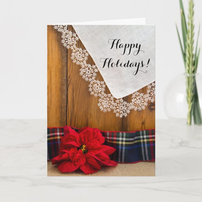 Rustic Poinsettia Business Country Christmas Holiday Card (Front)