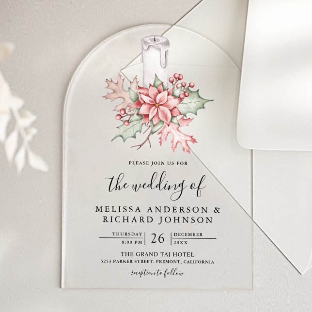 Rustic Poinsettia Christmas Candle Wedding Acrylic Invitations (Creator Uploaded)