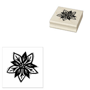 Rustic Poinsettia Christmas Folk Art Flower Rubber Stamp