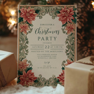 Rustic Poinsettia Christmas Party Celebration Invitation