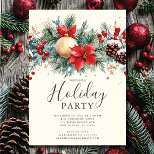 Rustic Poinsettia Christmas Party Invitation